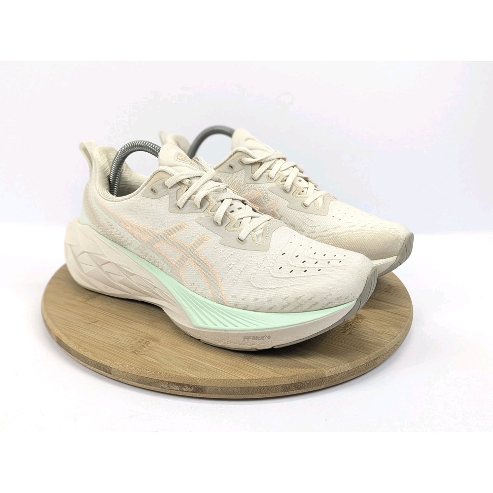 Asics Novablast 4 Shoes Womans 10 Beige Green Running Athletic Trainer Sneakers